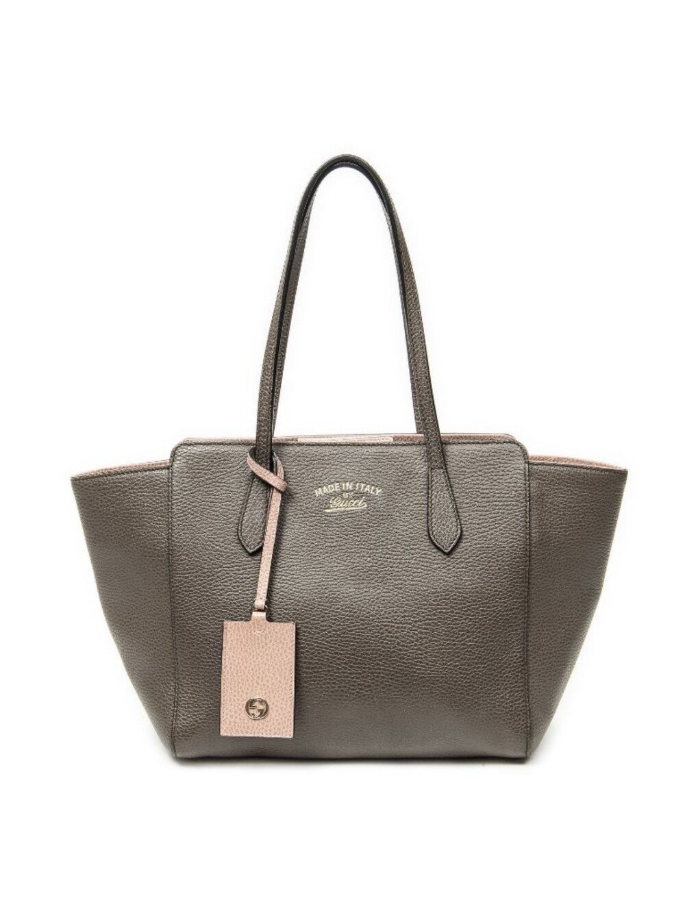Gucci Small Swing Tote Bag Taupe Pink Grain Calfskin Leather